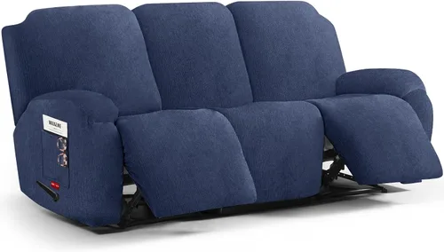 Vista 10 de 3 fundas elásticas para sillas reclinables, fundas de tela de felpa y protectores duraderos de muebles para niños y mascotas (1 plaza, negro)