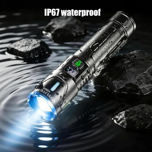 Vista 7 de Flashlights High Lumens Rechargeable 2 Pack Super Bright 100000 LM LED Flashlight with LCD Power Display, 3 Modes, Zoomable, IP67 Waterproof for
