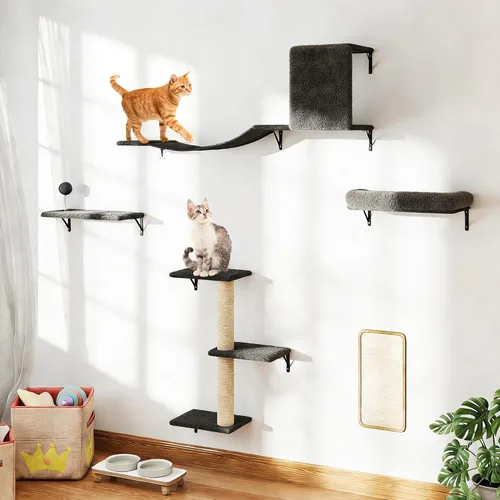 Vista 14 de COZIWOW Muebles para gatos montados en la pared, estantes y perchas de pared para gatos, estantes flotantes para gatos para pared, juego de 5 (beige)