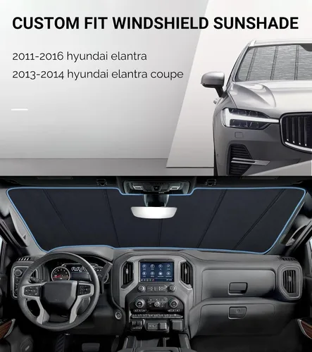Vista 2 de Pigenius Parasol de parabrisas para Hyundai Elantra 2011-2016 Elantra Coupe 2013-2014, acabado plateado metálico