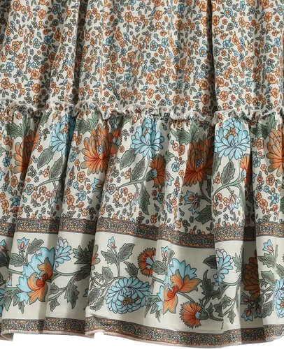Vista 37 de Milumia Women Boho Vintage Floral Print Long Skirt Summer Tiered Maxi Skirt