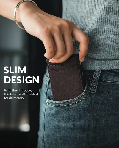Vista 43 de VULKIT Billeteras delgadas para hombre, con bloqueo RFID, diseño minimalista con capacidad para hasta 11 tarjetas, Negro -, Minimalista