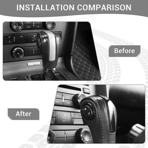 Vista 2 de Para Mustang Gear Shift Knob Trim Cover Compatible con Ford Mustang 2013 2014 Fibra de Carbono Interior Accesorios 2 unids