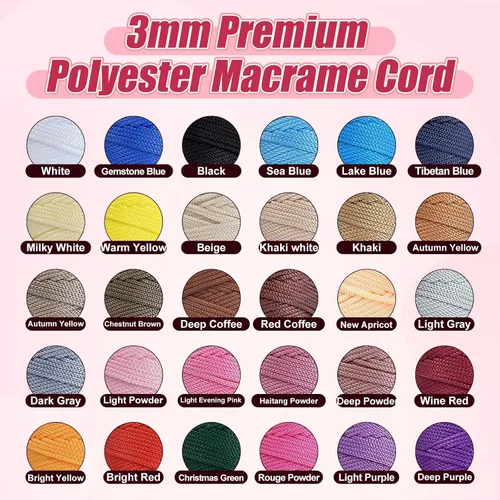 Vista 5 de Cordón de macramé de poliéster de alta calidad de 0.118 in × 218 yardas, 0.118 in, 100% polipropileno, ideal para ganchillo, ganchos de pared