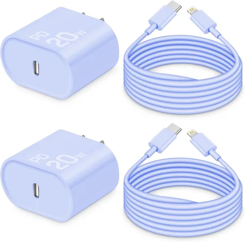 Vista 24 de CXX Cargador para iPhone de 20 W de carga rápida [certificado MFi, paquete de 2] bloque USB-C PD y cable de 6 pies compatible con iPhone Negro