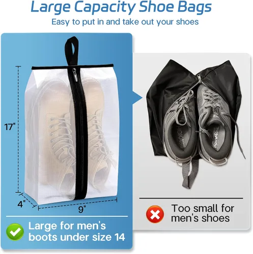 Vista 2 de MISSLO Bolsas impermeables para zapatos de viaje, paquete de 4, bolsa de almacenamiento de zapatos XXL, bolsa transparente para zapatos, bolsa