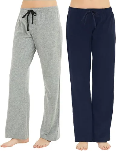 Vista 6 de U2SKIIN Paquete de 2 pantalones de pijama para mujer, suaves, de algodón, cómodos, ligeros, para descansar, para dormir Negro/Gris Oscuro Mel.