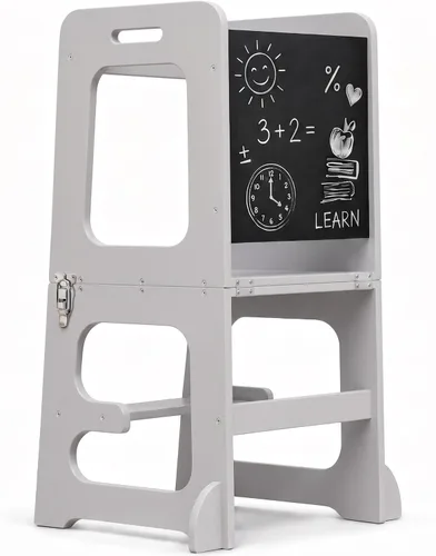 Vista 10 de Avenlur Date 4 en 1 Montessori - Taburete plegable de aprendizaje, escritorio, silla y pizarra Madera maciza, extra estable, rieles de seguridad