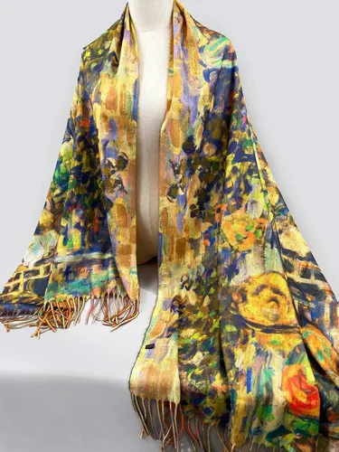 Vista 2 de VENVSBEE Reversible Scarf Soft Large Shawl Wrap Blanket Double Sided Art Print Warm Stoles Klimt Van Gogh Gifts Arte 01
