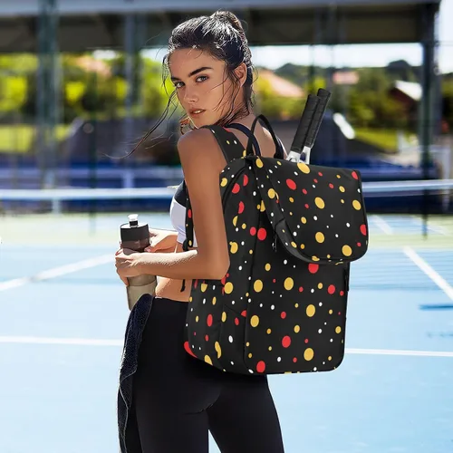 Vista 7 de Mujeres Hombres Bolsa de Tenis Impermeable Coloreado Dot Negro 3 Raquetas Bádminton Bolsa de Hombro para Mujeres, Hombres, Adolescentes Mochila