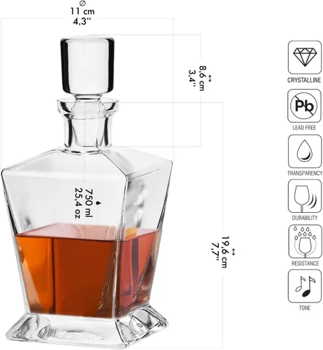 Vista 2 de Krosno - Decantador de whisky con tapón 25.4 oz Colección Caro Para uso en casa, restaurantes, fiestas Idea de regalo para bar mitzvah, boda
