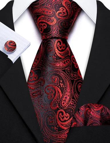 Vista 4 de Barry.Wang - Juego de corbata de seda para hombre, diseño de cachemira, pañuelo y gemelos de bolsillo