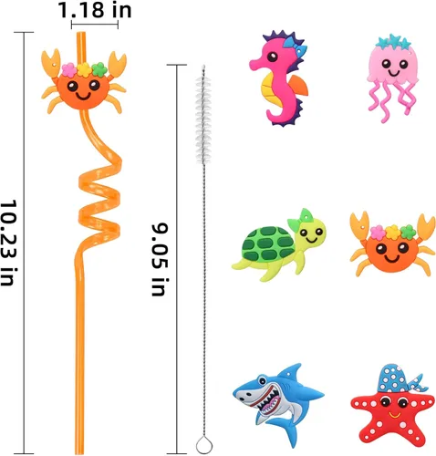 Vista 2 de 24 popotes reutilizables de animales marinos para recuerdos de fiesta en el mar, pajitas de animales del océano para decoración de fiestas bajo