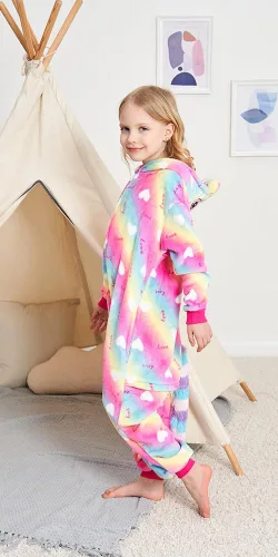 Vista 3 de Kids Unicorn Onesie Animal Pajamas Halloween Cosplay Costume Sleepwear Gift for Girls