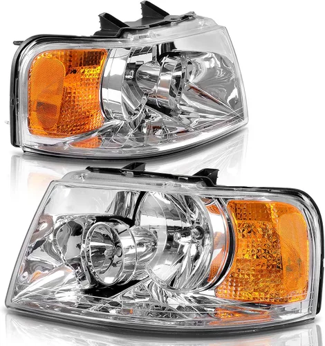 Vista 8 de Conjunto de repuesto de faros delanteros para Ford Explorer. Reflectores ámbar, carcasa cromada
