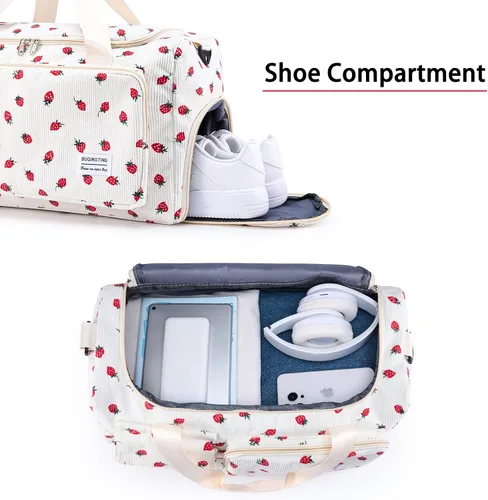 Vista 192 de Pequeña bolsa de gimnasio para mujer, bolsa de viaje con compartimento para zapatos