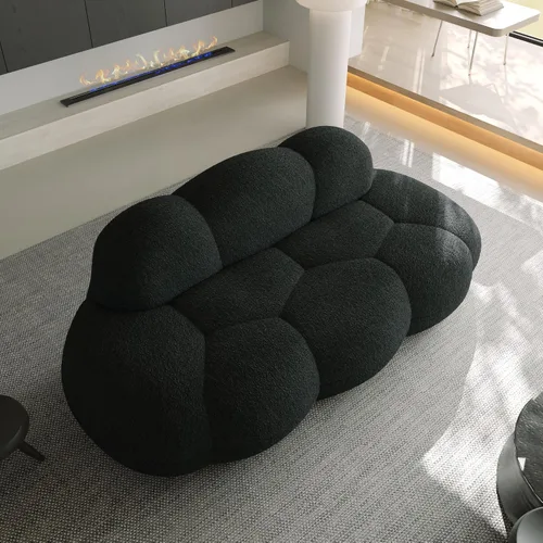Vista 5 de JACH Sofá de nube de 3 plazas para sala de estar, moderno sofá tapizado de sherpa, sofá de ocio minimalista, cómodo sofá nube para apartamento