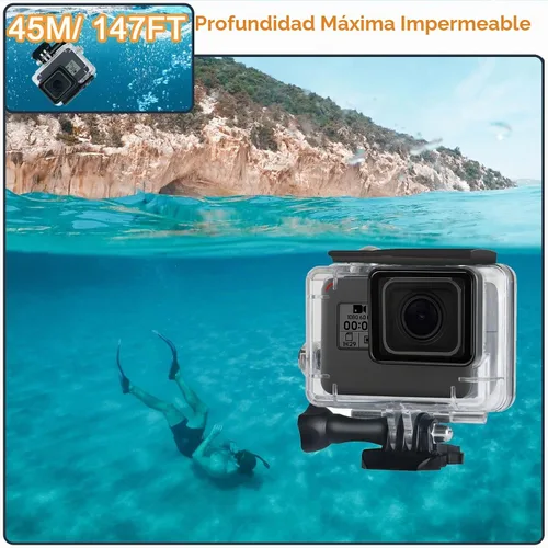 Vista 3 de Carcasa impermeable para GoPro Hero 5 6 7 Negro, carcasa protectora de buceo subacuático con soporte para Go Pro Hero5 6 Hero7 Kit de accesorios