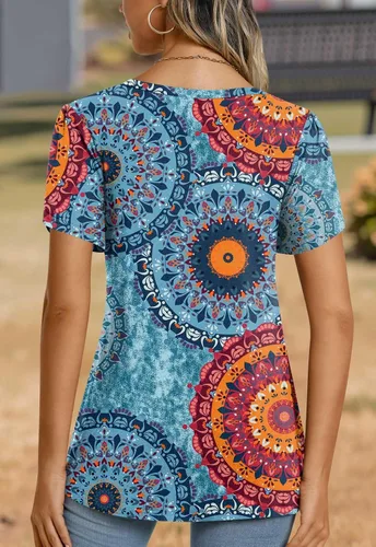 Vista 5 de CATHY 2025 - Blusas de verano para mujer, con mangas cortas, cuello en V, estilo túnica, tallas S-4XL