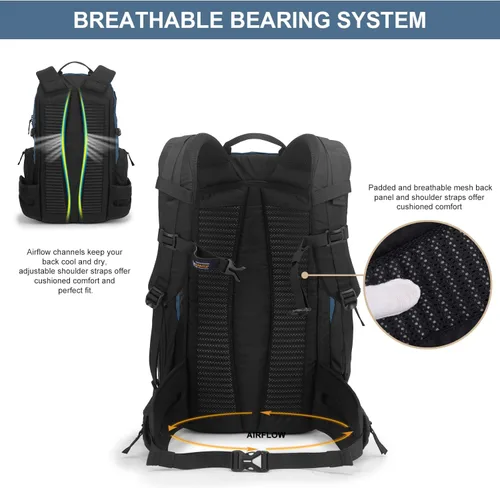 Vista 7 de MOUNTAINTOP 30L Hiking Backpack,Men Women Camping Backpack,Lightweight Trekking Travel Backpacks for Climbing Skiing Cycling