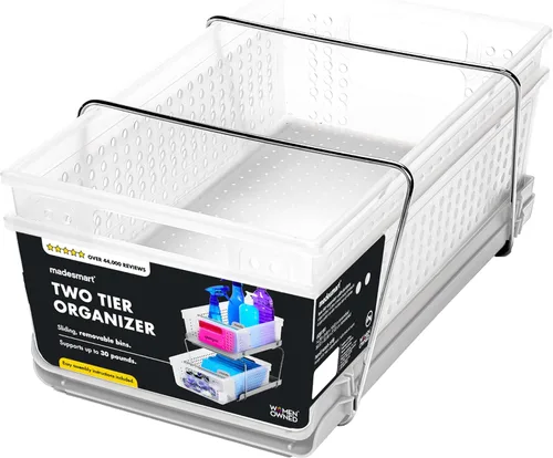 Vista 8 de madesmart Organizador de baño de 2 niveles, almacenamiento debajo del fregadero con cajones deslizantes, para suministros de limpieza, despensa