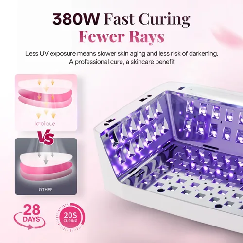 Vista 2 de krofaue Lámpara de uñas UV de curado rápido de 380 W con sensor automático, luz UV inalámbrica profesional para uñas de gel con reposabrazos