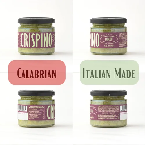 Vista 3 de Famiglia Crispino - Bruschetta de alcachofa - 1 paquete - Gourmet importado de Italia, vegano y sin gluten, sin OMG (7.2 oz) tarro de vidrio