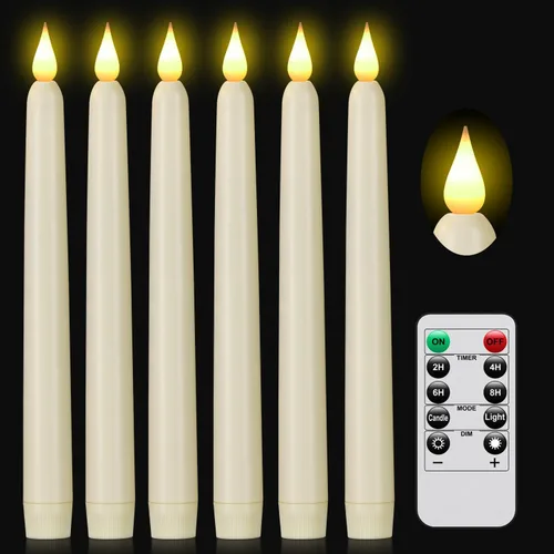 Vista 9 de Vela cónica sin llama con control remoto, paquete de 3 velas LED de plástico, velas parpadeantes que funcionan con pilas, vela alta clásica de 9.2