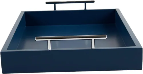 Vista 5 de JJSQYLAN Bandeja de madera para servir con asas, bandeja rectangular de desayuno para mesa de café, bandeja otomana decorativa de 16 x 12 pulgadas