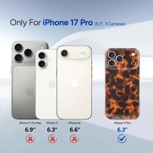 Vista 2 de Funda para iPhone 17 Pro, cubierta delgada de TPU con diseño de caparazón de tortuga ligera para mujeres, soporte para teléfono con protección Carey