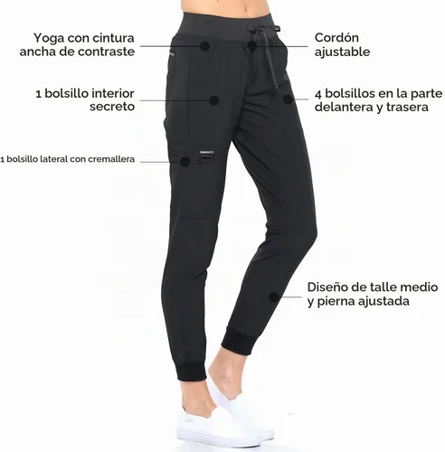 Vista 7 de Dagacci Medical Uniform® Women's V-Neck Jogger Scrubs Negro