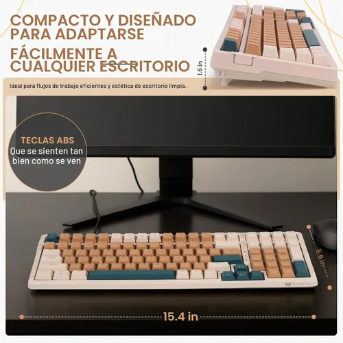 Vista 4 de Qisan Teclado mecánico inalámbrico y con cable, triple modo 2.4G/USB-C/BT (98%) teclado mecánico inalámbrico con diseño de EE. UU. Teclados Combo