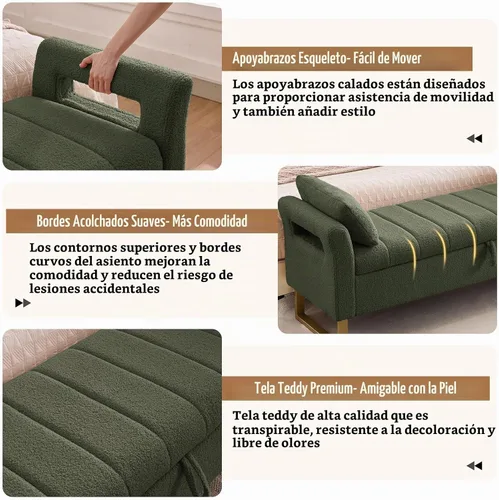 Vista 5 de Banco de almacenamiento de 66 pulgadas para dormitorio, banco tapizado en Verde oliva