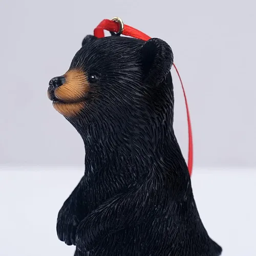 Vista 2 de Mini estatua de oso pequeño adorno de escultura colgante figura de animal regalo para árbol de Navidad, hogar, oficina, habitación, automóvil, Negro