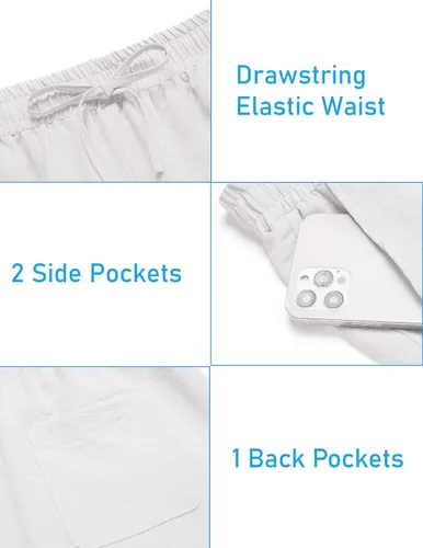Vista 7 de COOFANDY Conjunto de lino de 2 piezas para hombre, camisa Henley, manga corta y pantalones cortos, trajes a juego para yoga y playa