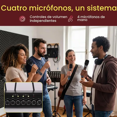 Vista 5 de Pyle Micrófonos inalámbricos, micrófonos duales UHF profesionales para karaoke, sistema de micrófono dinámico inalámbrico con receptor recargable