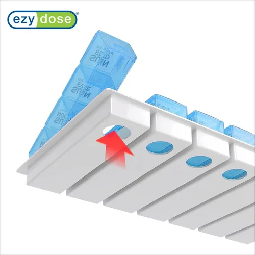 Vista 5 de Ezy Dose Organizador semanal de pastillas (7 días), caja de vitaminas y medicamentos, grandes compartimentos desplegables, 4 veces al día, azul