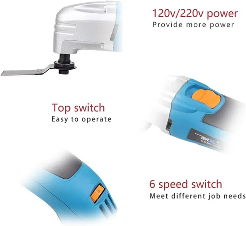 Vista 9 de NEWONE Herramienta oscilante, herramientas eléctricas de 1.8 amperios, kit multiherramienta oscilante de velocidad variable con 20 accesorios