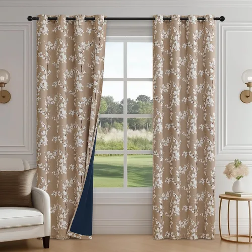 Vista 26 de FMFUNCTEX Grey Blackout Floral Curtains, Bedroom, 100X84 Inches, 1 Panel Gris Floral
