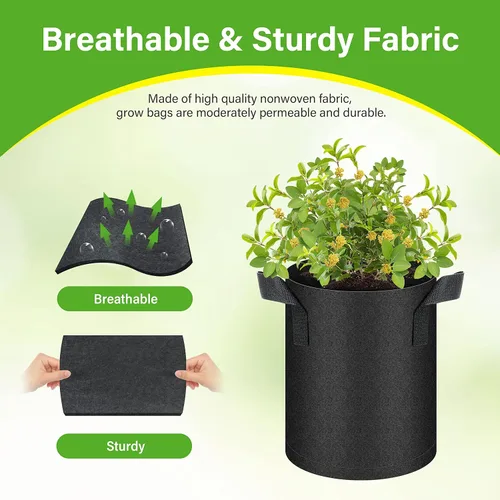 Vista 3 de HealSmart Paquete de 6 bolsas de cultivo no tejidas de 1 galón, macetas de tela de aireación con asas, adecuadas para frutas de jardín, verduras