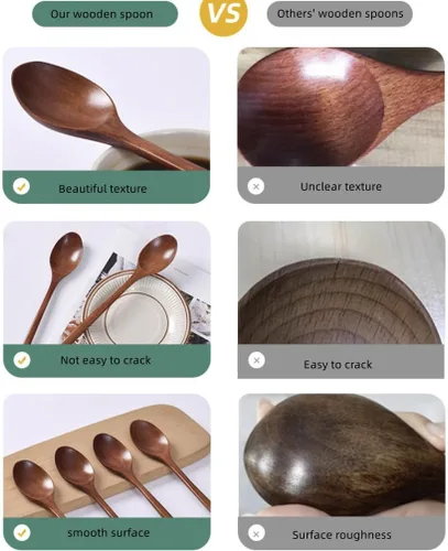 Vista 4 de 4 cucharas de madera de 9.25 pulgadas, cucharas de sopa de madera para comer, mezclar, agitar, cuchara de mango largo con utensilio de cocina
