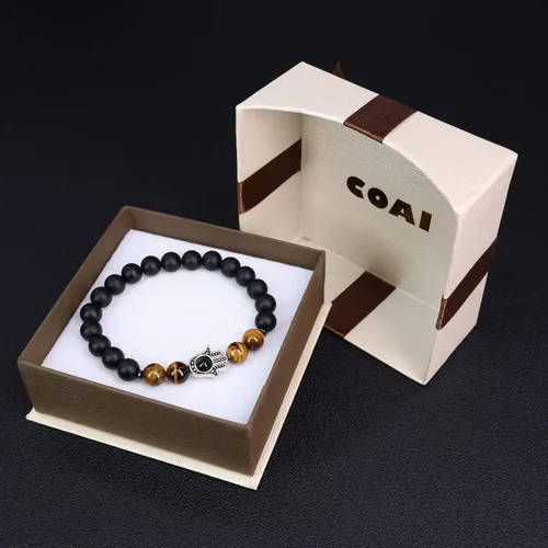 Vista 6 de Pulsera Hamsa con cuentas de piedra de tigre de ónix