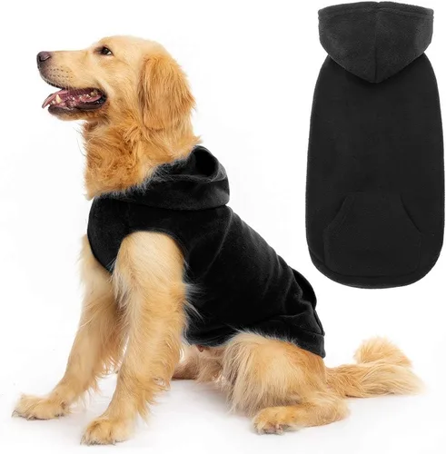 Vista 12 de EXPAWLORER - Sudadera de forro polar con capucha para perros, chaleco de suéter a cuadros para mascotas, ropa de otoño e invierno con anillo