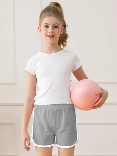 Vista 5 de Resinta Paquete de 5 pantalones cortos deportivos para niñas, pantalones cortos deportivos de fútbol para niños, de secado rápido, para gimnasio