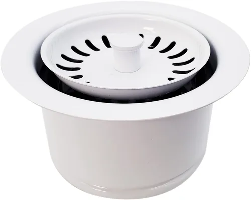 Vista 3 de Westbrass D2082S-50 3-1/2" Cuello Extra-Profundo Fregadero de Cocina Eliminación de Residuos Brida y Tapón Colador, Revestimiento en Polvo Blanco