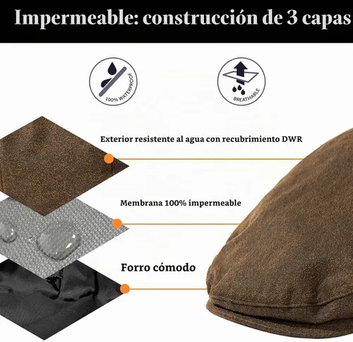 Vista 3 de TOP-EX Gorra plana impermeable UPF 50+ para hombre, talla XL/XXL Café (algodón encerado impermeable)