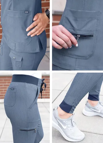 Vista 5 de Adar Pro Flawless Plus - Conjunto de exfoliante para mujer camiseta elevada con cuello en V y pantalones deportivos