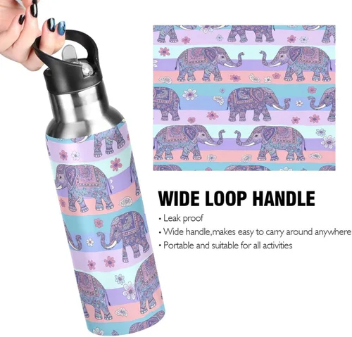 Vista 4 de Elephants Insulated Stainless Steel Water Bottle with Straw 20 Oz Leakproof Water Bottles, BPA-Free Sports Water Bottle with Straw
