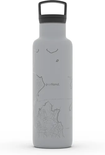 Vista 125 de Well Told Botella de agua aislada con mapa de Washington DC grabado, botella de acero inoxidable grabada (21 onzas, blanco) botella aislada de mapa