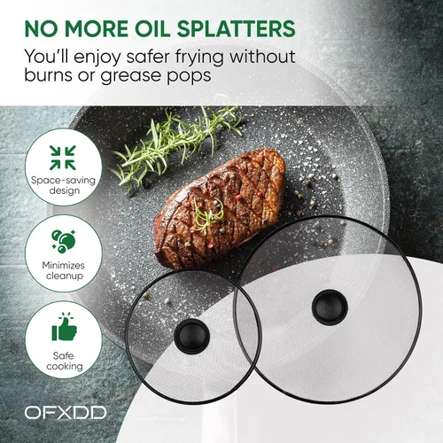 Vista 2 de Pantalla contra salpicaduras de cocina de Hot Oil Splash – Juego de 2: 8,2 pulgadas y 11,4 pulgadas – Protector de grasa para sartén con tapa